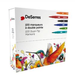 DESERRES - ENSEMBLE DE 100 CRAYONS À BASE D'EAU - MARQUEURS À DOUBLE POINTE